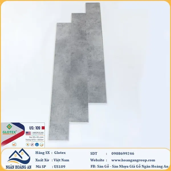 Sàn Nhựa Hèm Khóa Giả Bê Tông Glotex Có Đế Cao Su US109